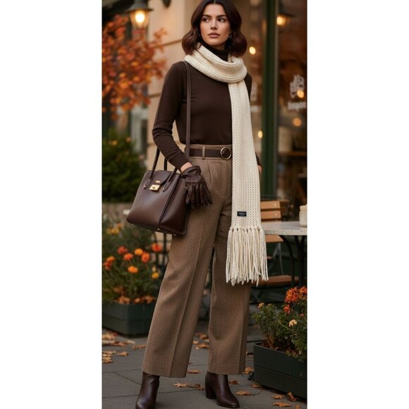 French Connection Clean Knit Fringe Hem Snow Ski Scarf Aran Cream One Size, NEW - Picture 1 of 10